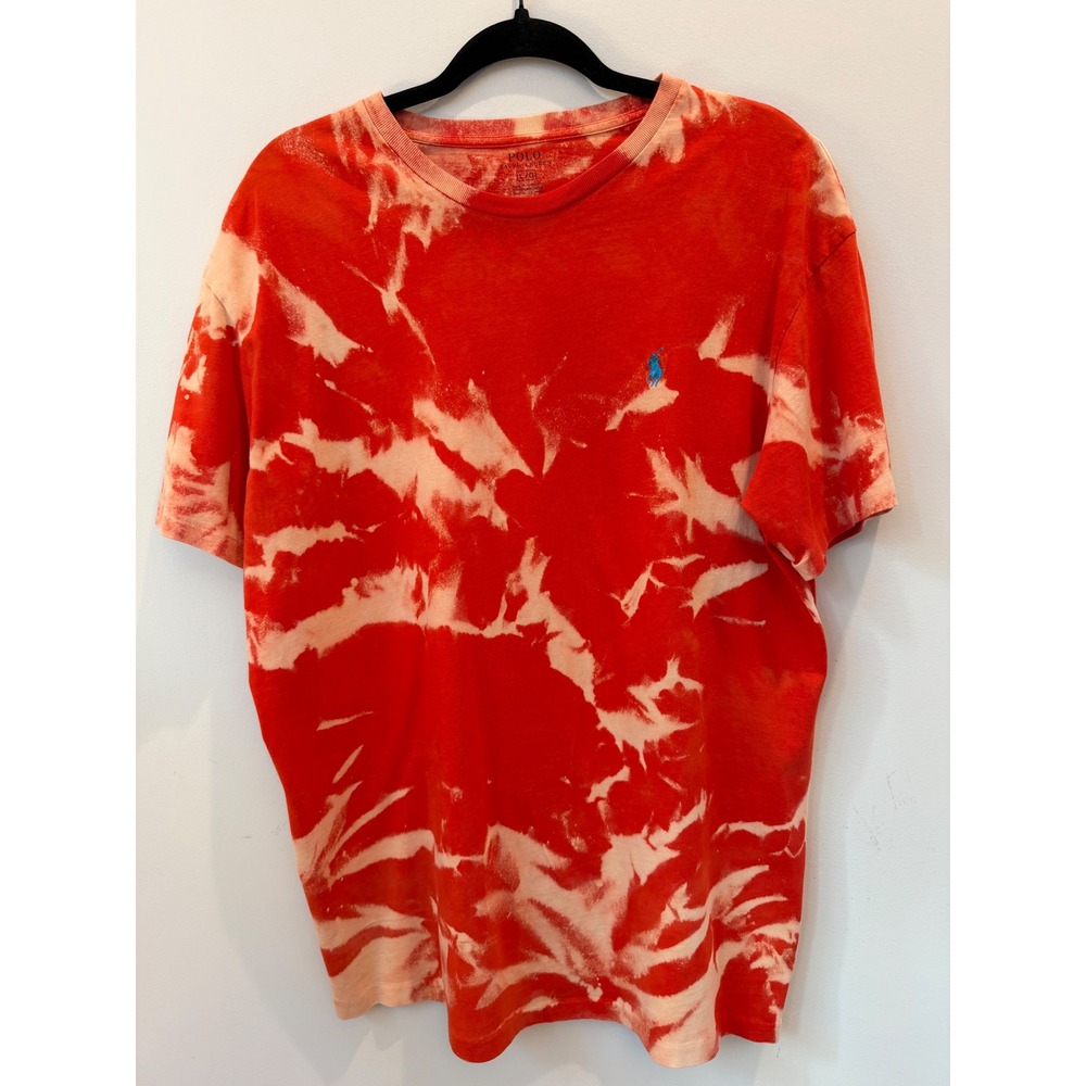 Polo Ralph Lauren Men's Large Orange Cream Bleach Dyed Pony T-Shirt